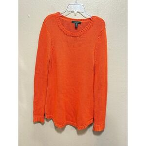 Lauren Ralph Lauren Orange Acrylic Knit Long Sleeve Sweater Top Women's M‎